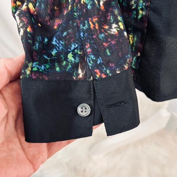 Derek Lam for DesigNation Womens Small Abstract Print Button Down Blouse Black - Picture 5 of 10